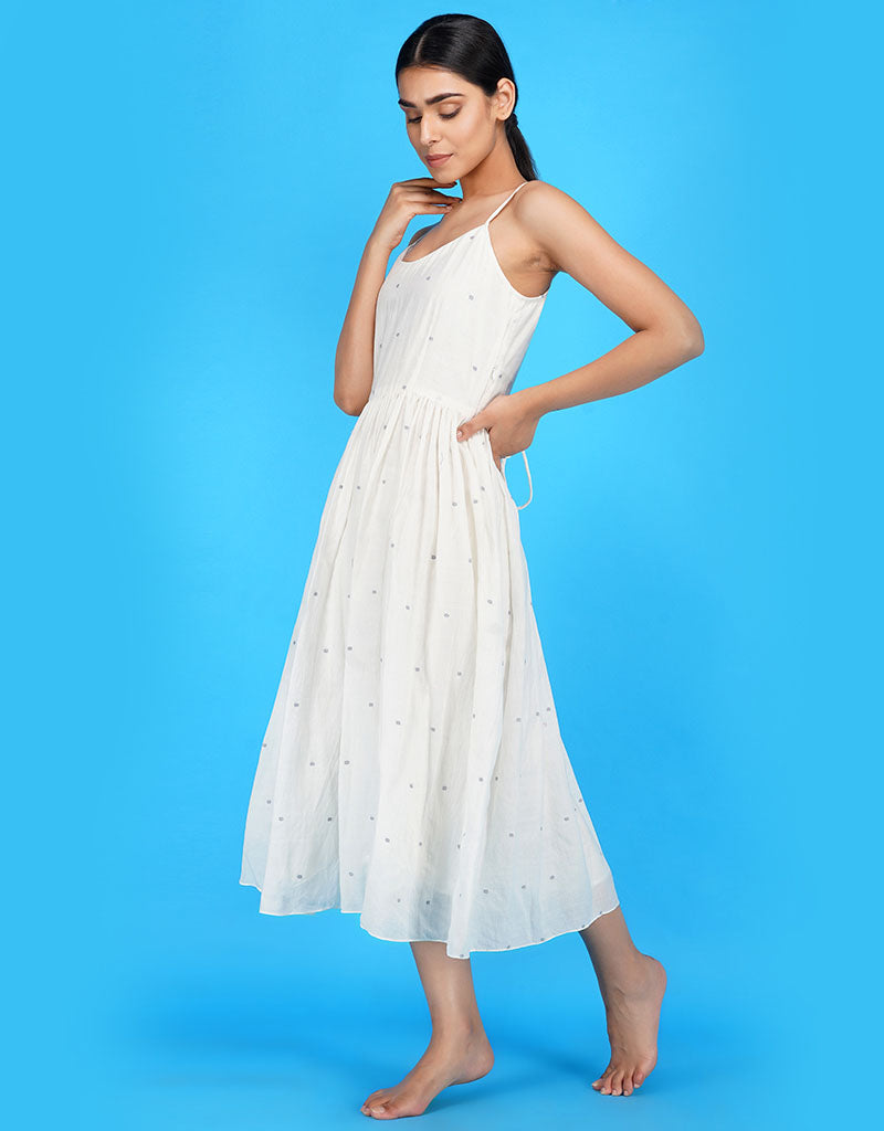 White Jamdani Tie back Sundress