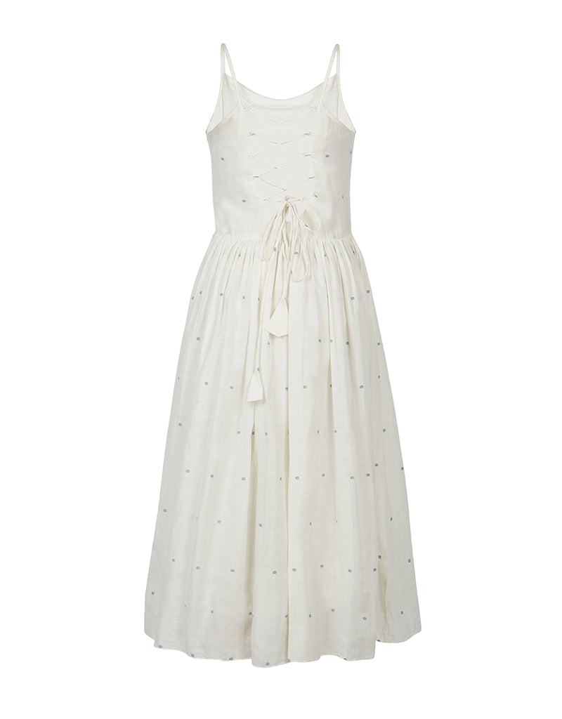 White Jamdani Tie back Sundress