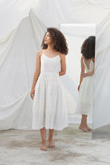 White Jamdani Tie back Sundress